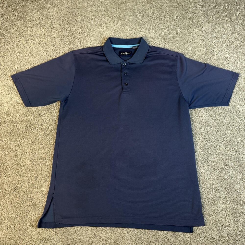 Nat Nast Polo Shirt Mens L Blue 100% Polyester Collared Short Sleeve Golf